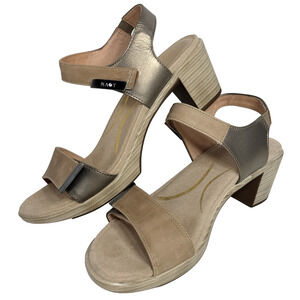 Naot Intact Sandals EU 37 US 6 Khaki Beige/Pewter 2” Leather Block Heel NWOT